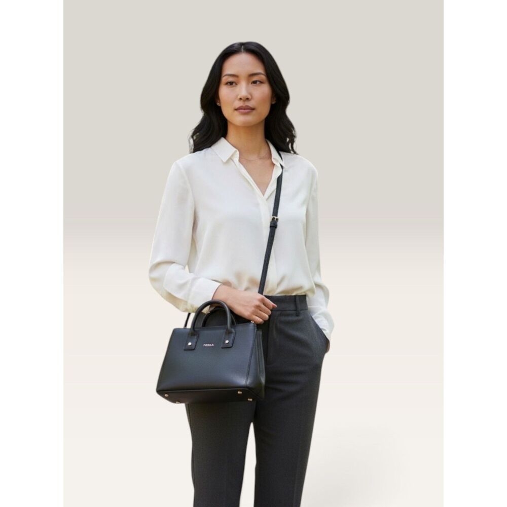 Furla Linda Mini Black Saffiano Leather 2-Way Tote Crossbody Satchel
